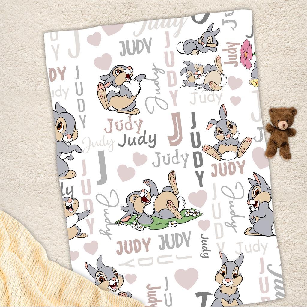 Custom Name Bambi Thumper Fleece Blanket, Personalized Cute Rabbit Throw Blanket, Soft Cozy Nursery Bedding Decor, Birthday Gift for Kids