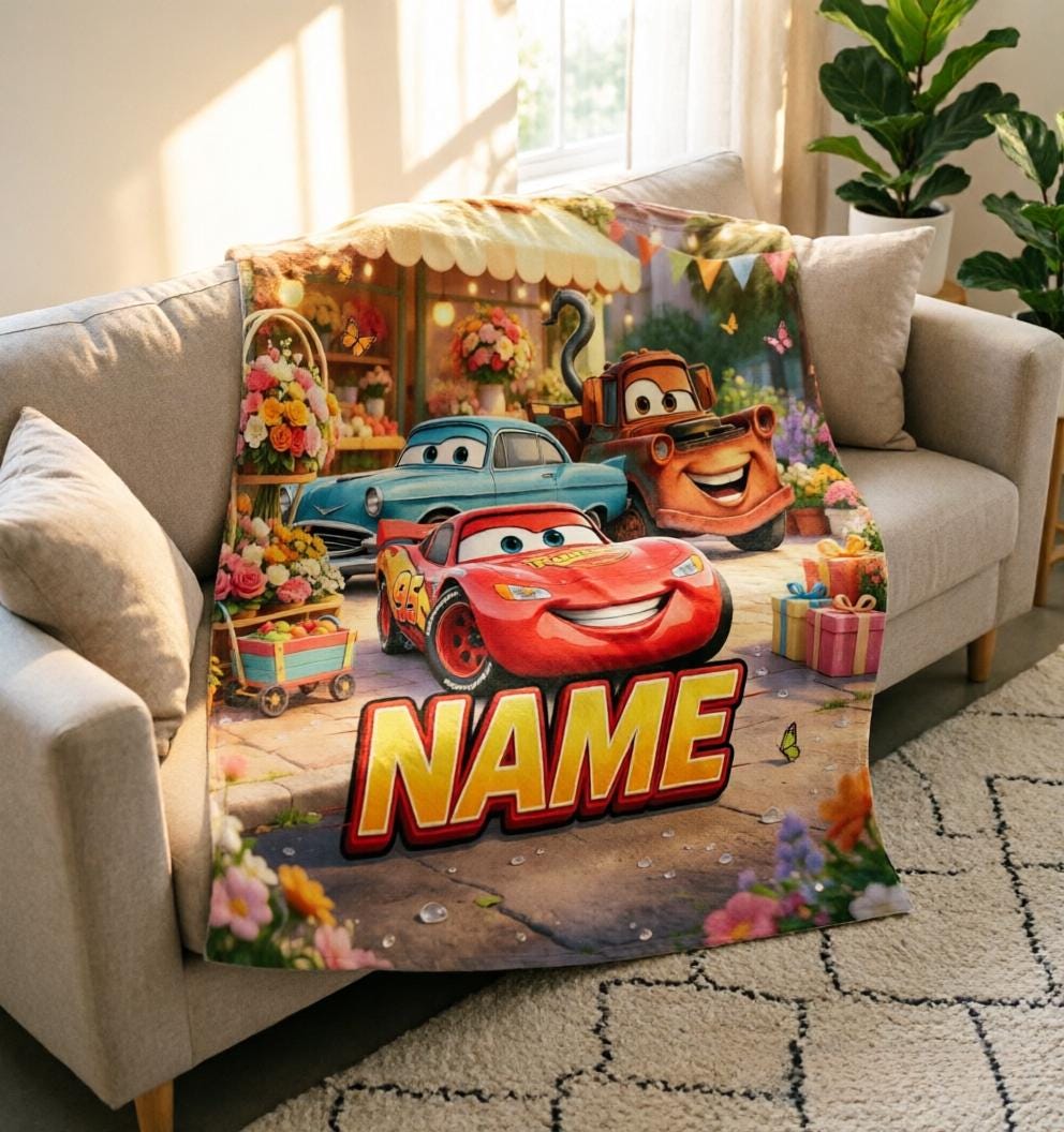 Custom Name Cars Blanket Soft Throw, Dreamy Racing Themed Kids Present