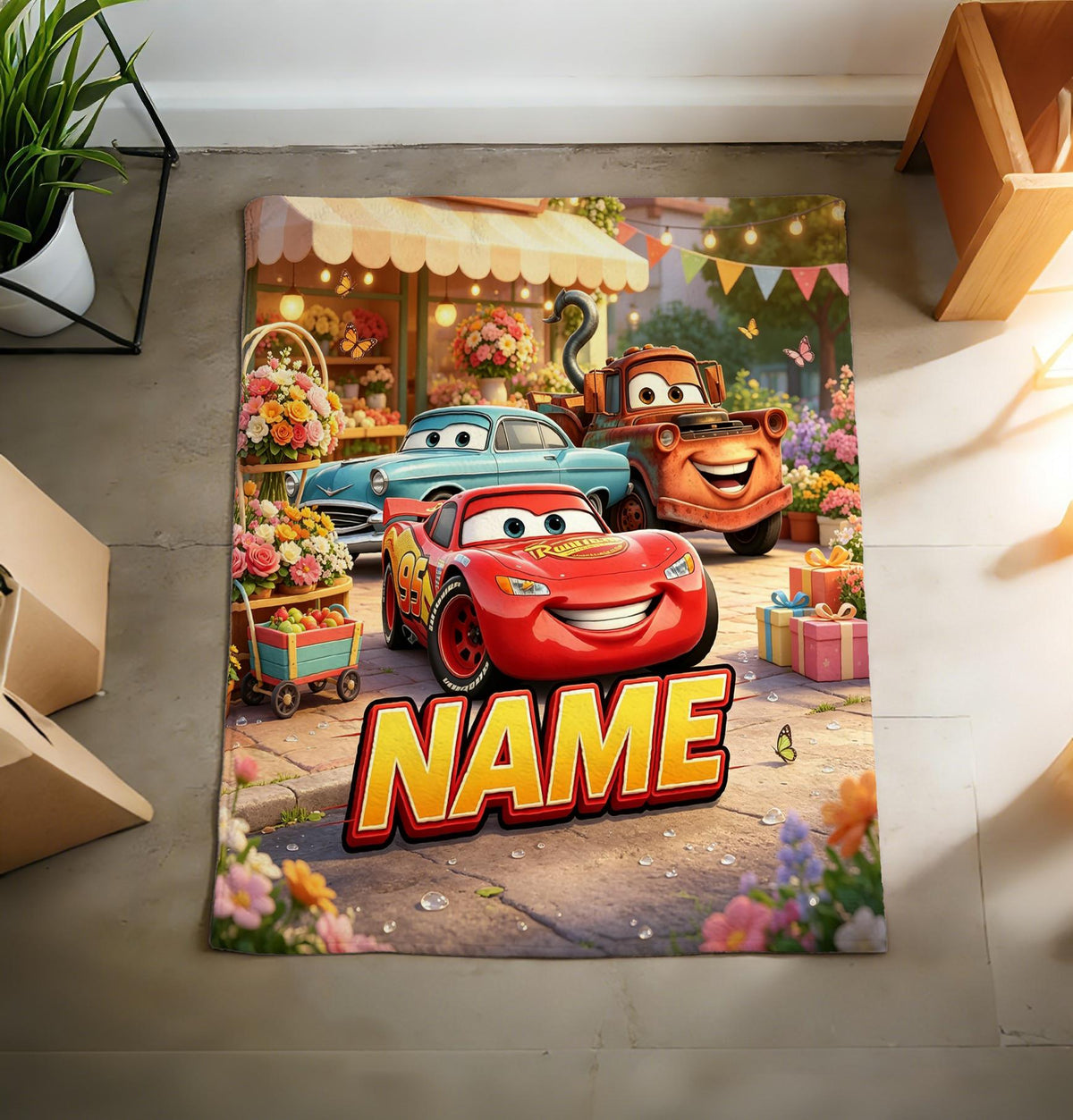 Custom Name Cars Blanket Soft Throw, Dreamy Racing Themed Kids Present