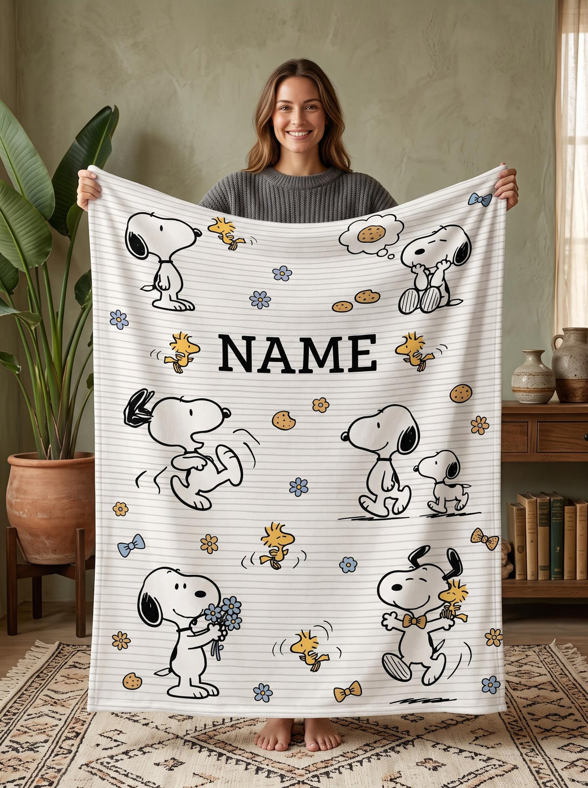Personalized Sweet Cookies Hound Flannel Blanket, Custom Bakery Puppy Throw, Chocolate Chip Nursery Bedding, Cute Baby Shower Gift for Kids