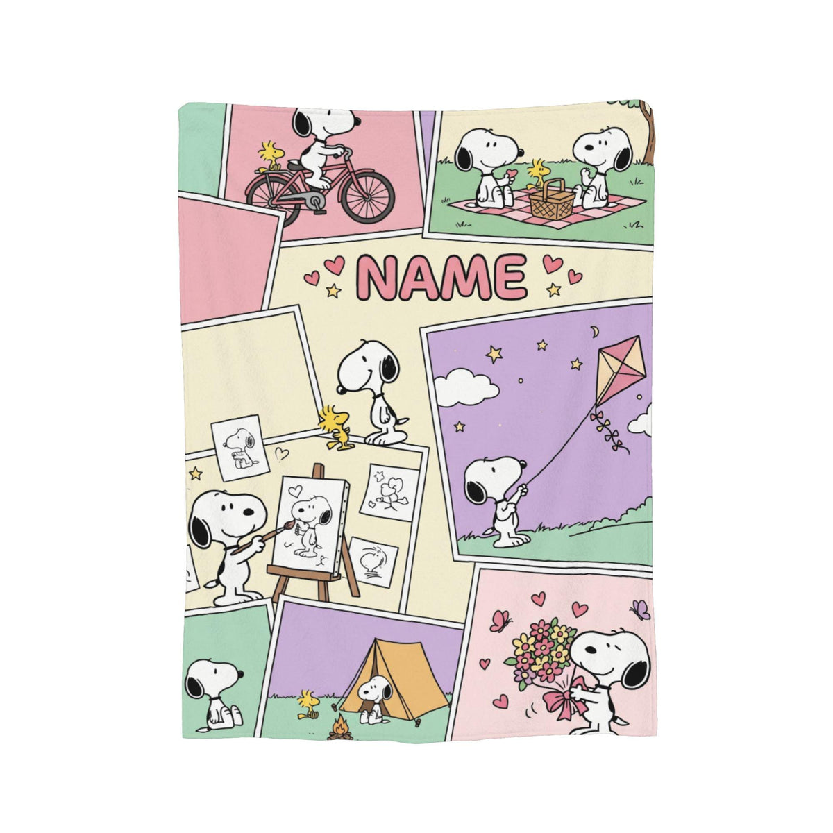 Custom Photo Collage Beagle Flannel Blanket, Personalized Picture Kids Cartoon Throw, Cute Memory Bedding, Birthday Gift for Boys Girls