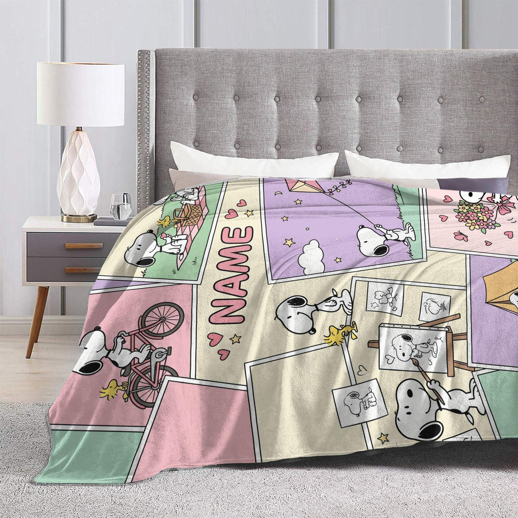 Custom Photo Collage Beagle Flannel Blanket, Personalized Picture Kids Cartoon Throw, Cute Memory Bedding, Birthday Gift for Boys Girls