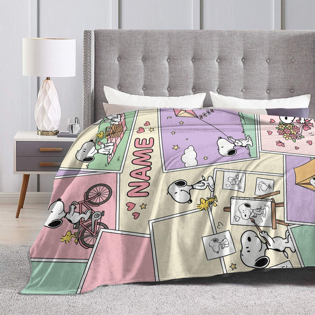 Custom Photo Collage Beagle Flannel Blanket, Personalized Picture Kids Cartoon Throw, Cute Memory Bedding, Birthday Gift for Boys Girls