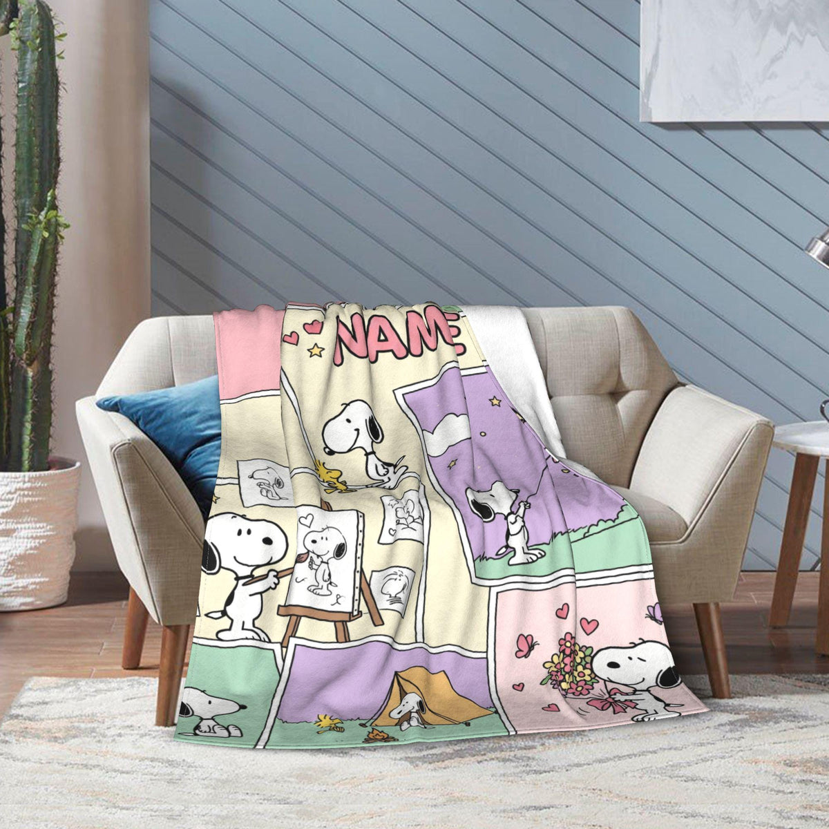 Custom Photo Collage Beagle Flannel Blanket, Personalized Picture Kids Cartoon Throw, Cute Memory Bedding, Birthday Gift for Boys Girls