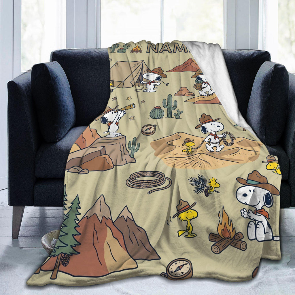 Personalized Scout Adventure Beagle Blanket, Custom Trail Leader Hound Throw, Mountain Forest Bedding, Outdoor Gift for Boy Girl Camper