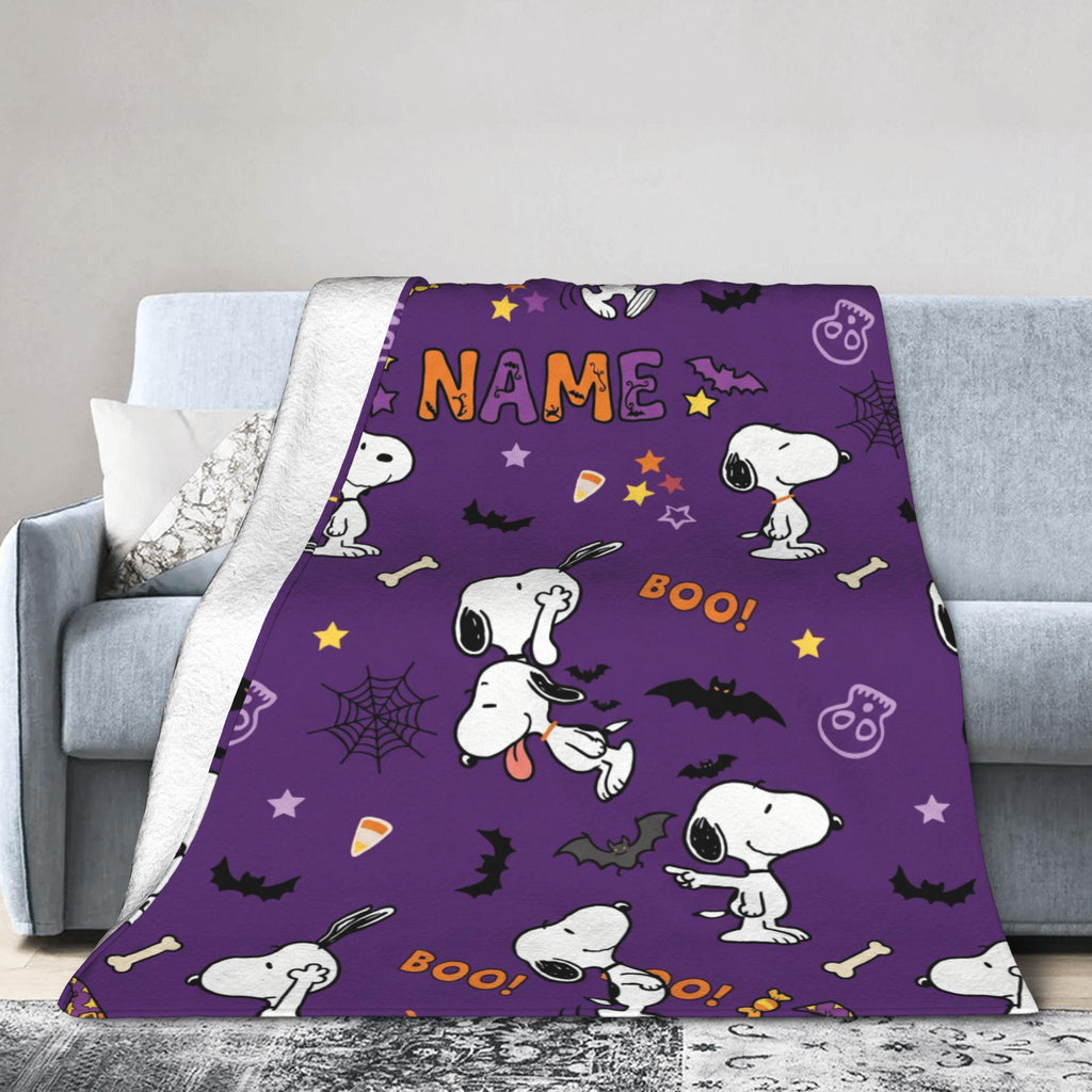 Personalized Halloween Ghost Hound Flannel Blanket, Custom Spooky Boo Comic Throw, Jack-O-Lantern Bedding, October Gift for Kids & Besties