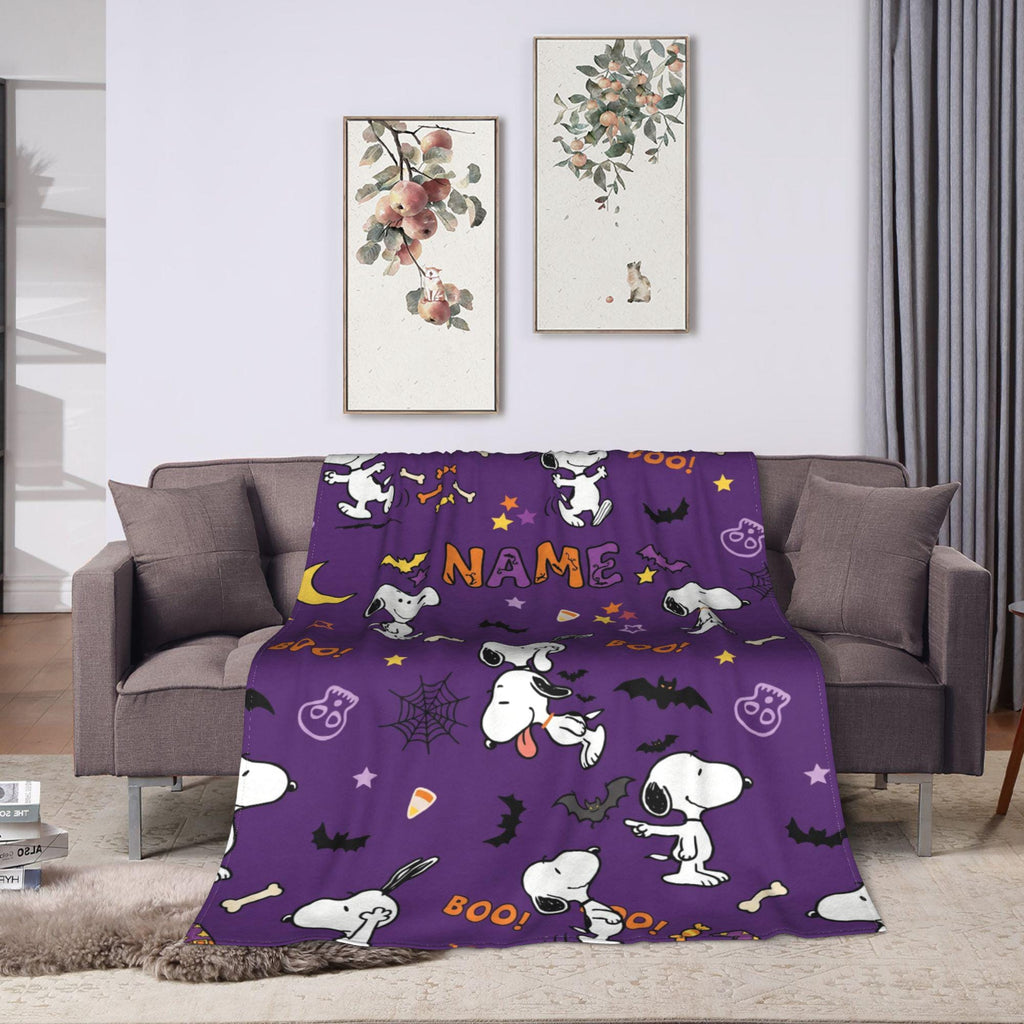 Personalized Halloween Ghost Hound Flannel Blanket, Custom Spooky Boo Comic Throw, Jack-O-Lantern Bedding, October Gift for Kids & Besties