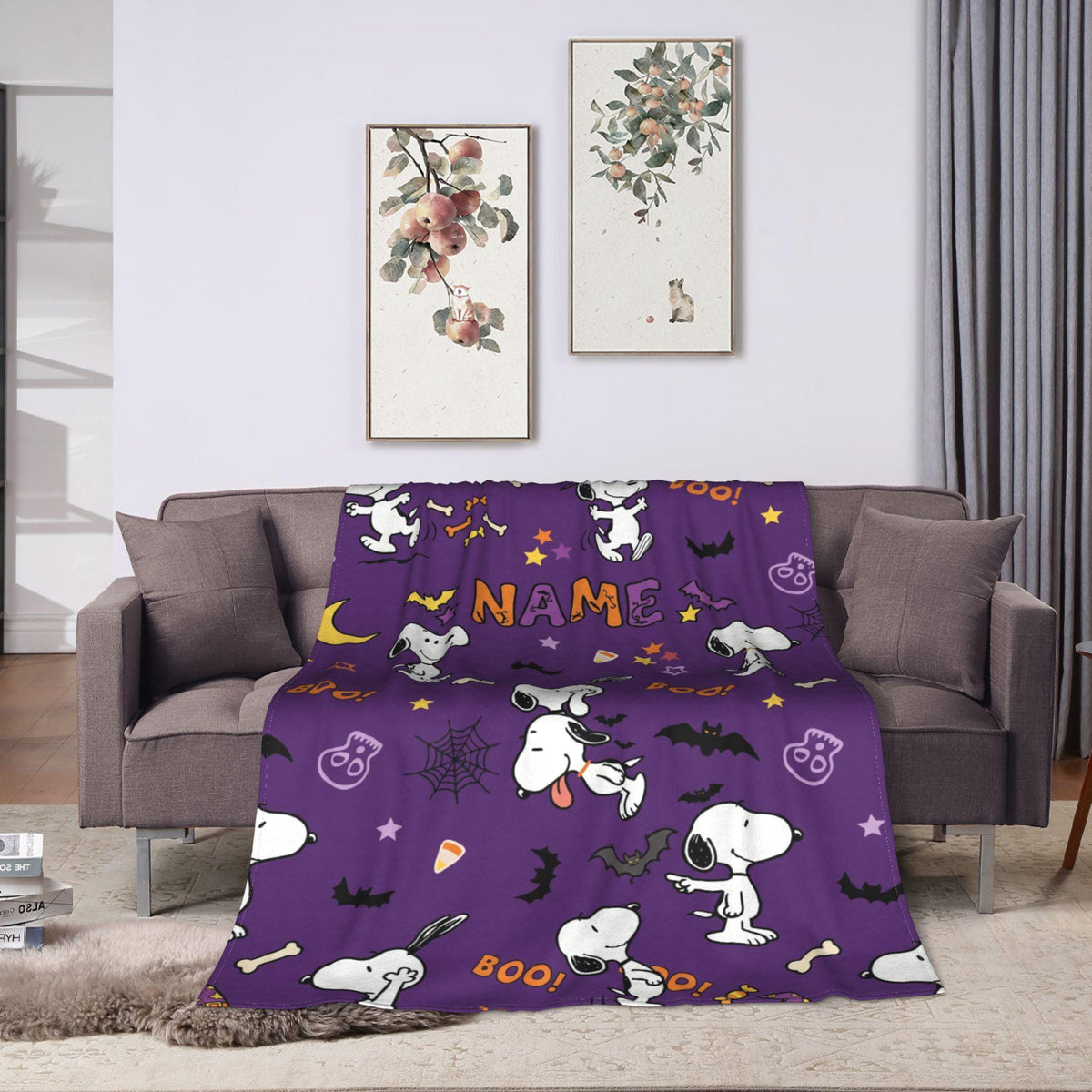 Personalized Halloween Ghost Hound Flannel Blanket, Custom Spooky Boo Comic Throw, Jack-O-Lantern Bedding, October Gift for Kids & Besties