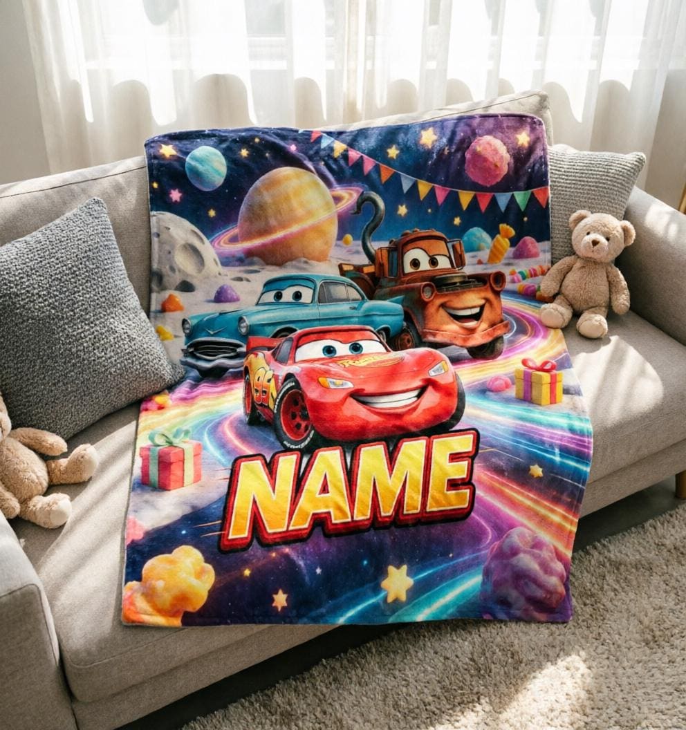 Custom Name Cars Blanket Soft Throw, Fantasy Racing Kids Keepsake Gift