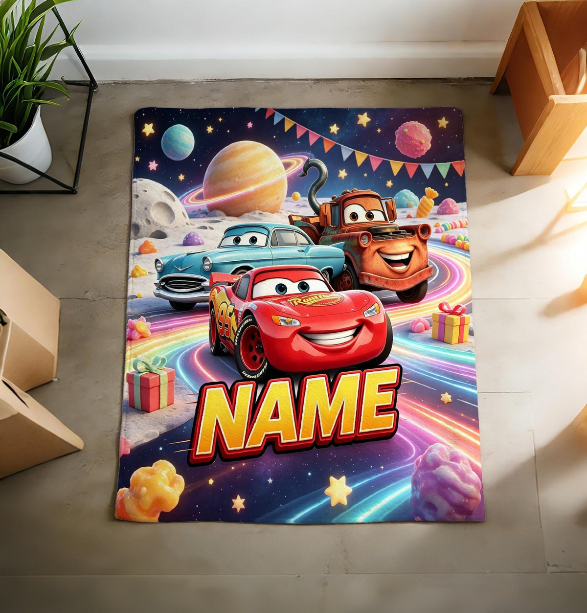 Custom Name Cars Blanket Soft Throw, Fantasy Racing Kids Keepsake Gift