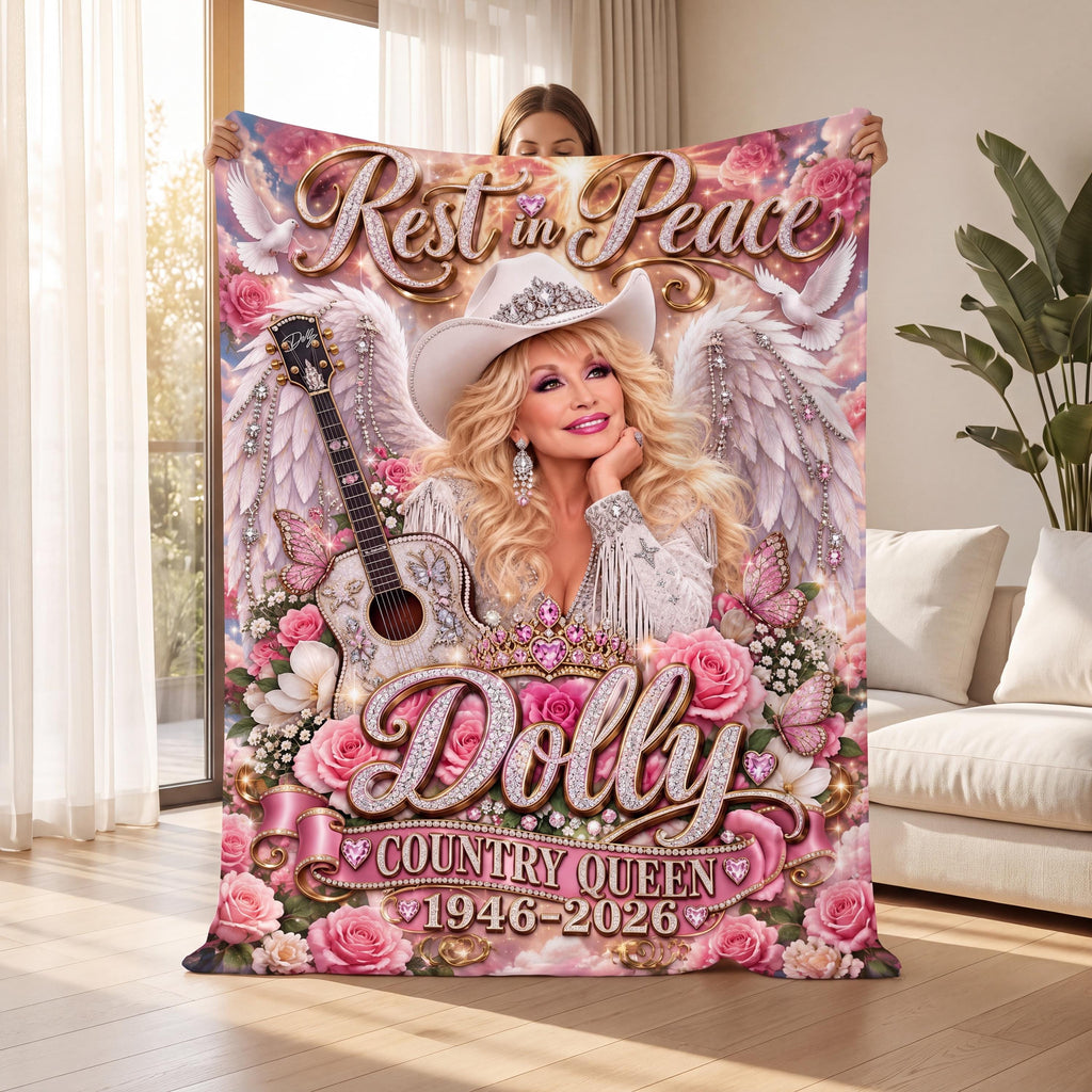 Personalized Dolly Parton Memorial Blanket, Country Queen Angel Flannel Throw Blanket, In Loving Memory Keepsake, Country Music Fan Gift