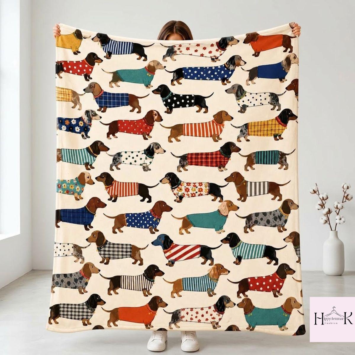 Dachshund Blanket, Wiener Dog Throw Blanket, Cute Sausage Dog Gift for Dachshund Mom Dad, Cozy Dog Lover Home Decor