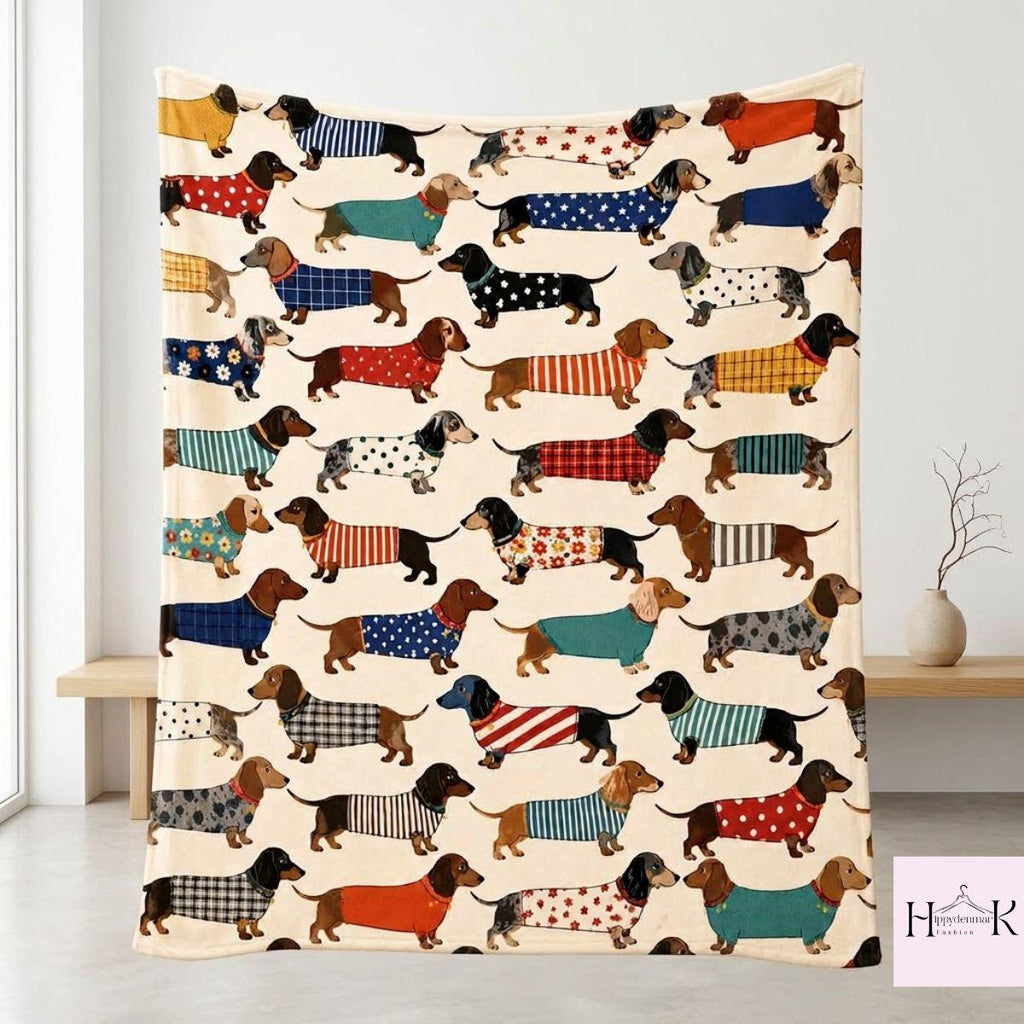 Dachshund Blanket, Wiener Dog Throw Blanket, Cute Sausage Dog Gift for Dachshund Mom Dad, Cozy Dog Lover Home Decor