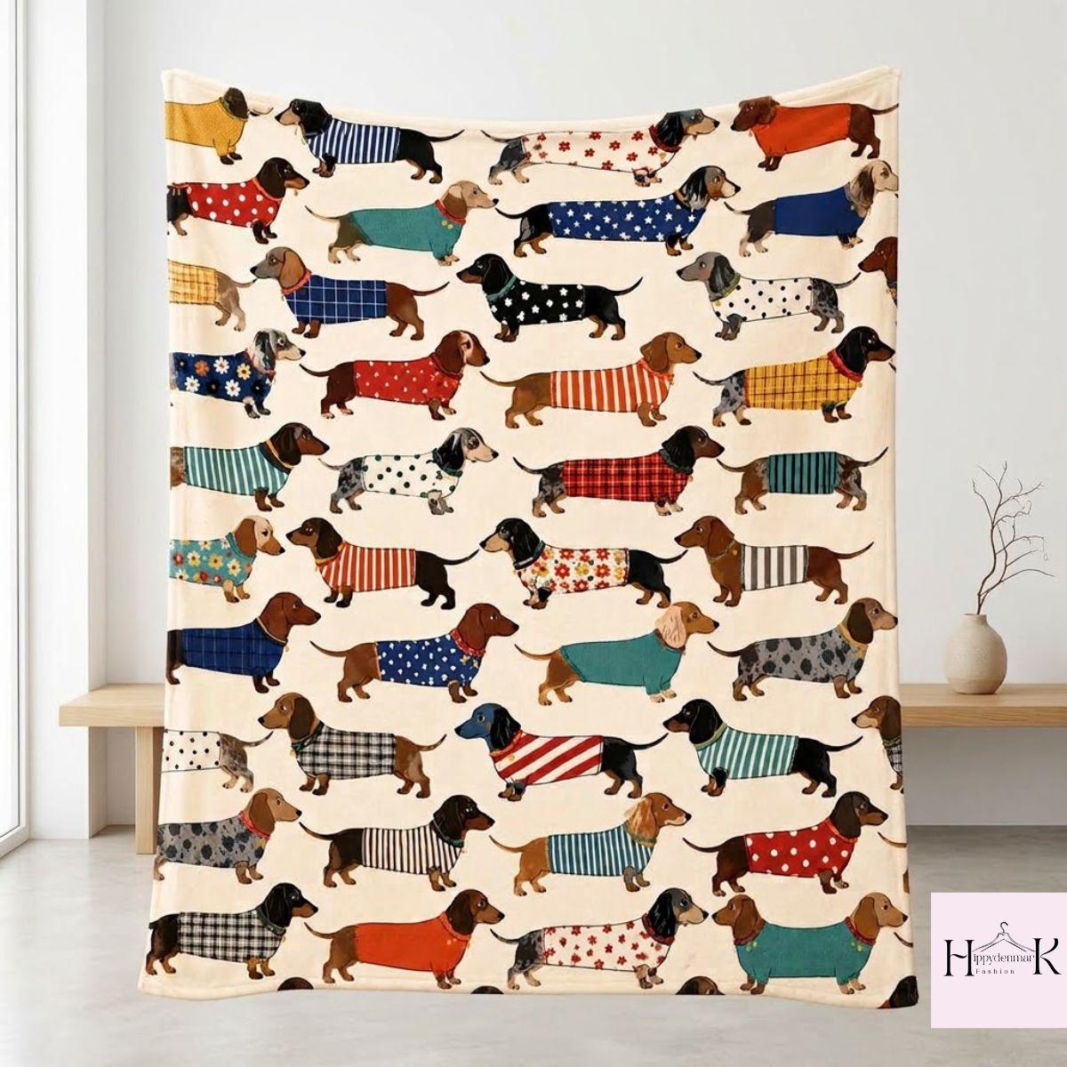 Dachshund Blanket, Wiener Dog Throw Blanket, Cute Sausage Dog Gift for Dachshund Mom Dad, Cozy Dog Lover Home Decor