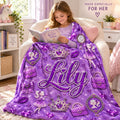 Personalized Girls Blanket, Purple Princess Blanket with Name, Kids Plush Gift
