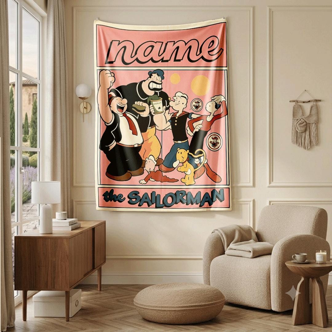 Popeye crew retro print cartoon blanket classic sofa blanket dormitory blanket Customized name all-season blankets anniversary gift