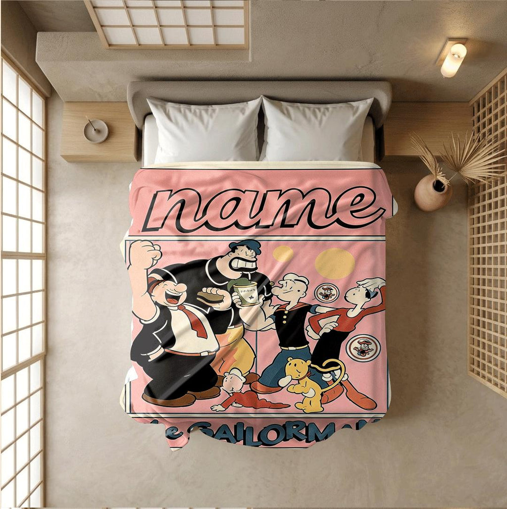 Popeye crew retro print cartoon blanket classic sofa blanket dormitory blanket Customized name all-season blankets anniversary gift