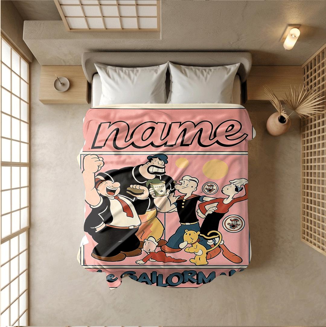Popeye crew retro print cartoon blanket classic sofa blanket dormitory blanket Customized name all-season blankets anniversary gift