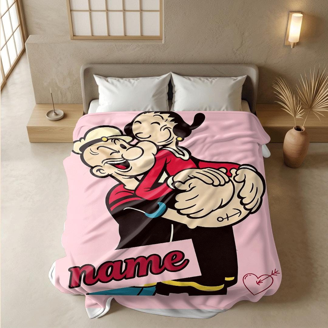 Popeye olive hug print cartoon blanket sweet single blanket portable blanket Customized name lunch break blankets valentine gift
