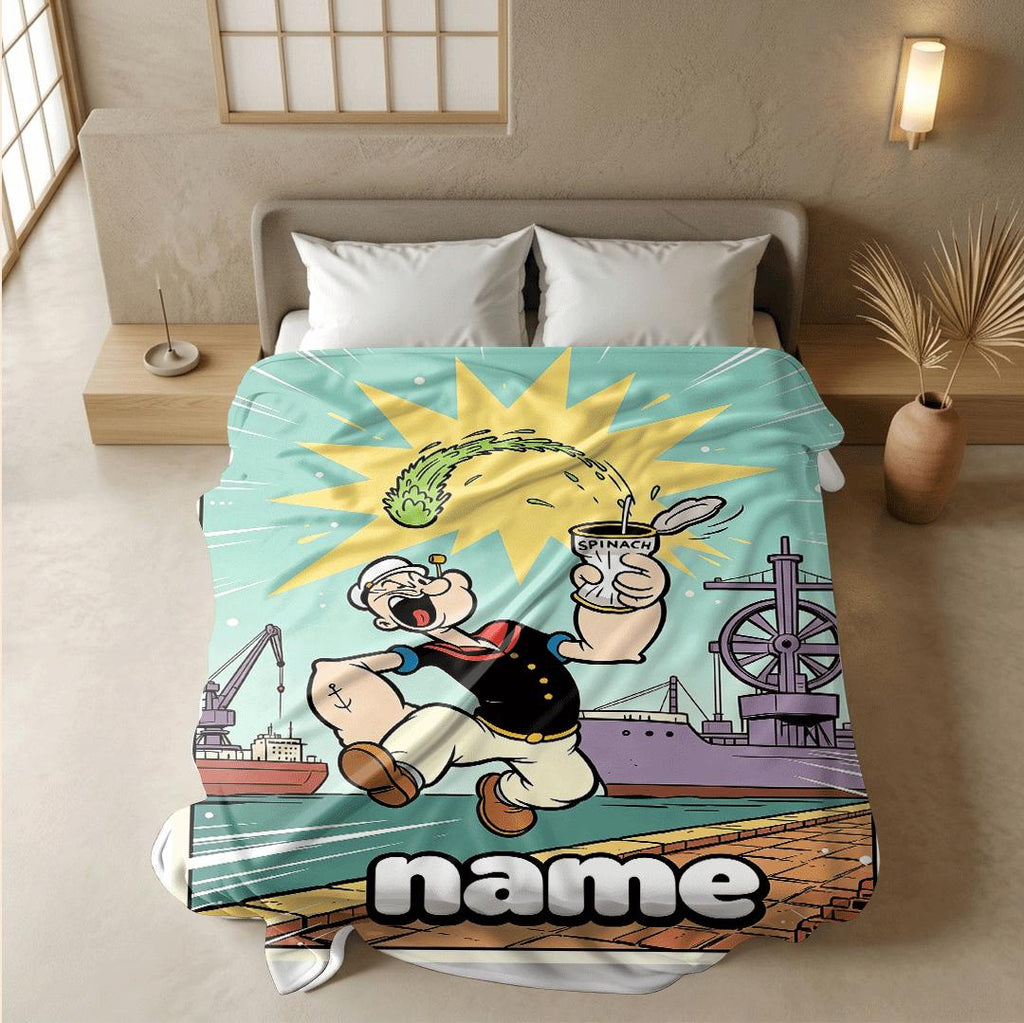 Popeye spinach dock print cartoon blanket lively sofa blanket single blanket Customized name winter warm blankets keepsake gift