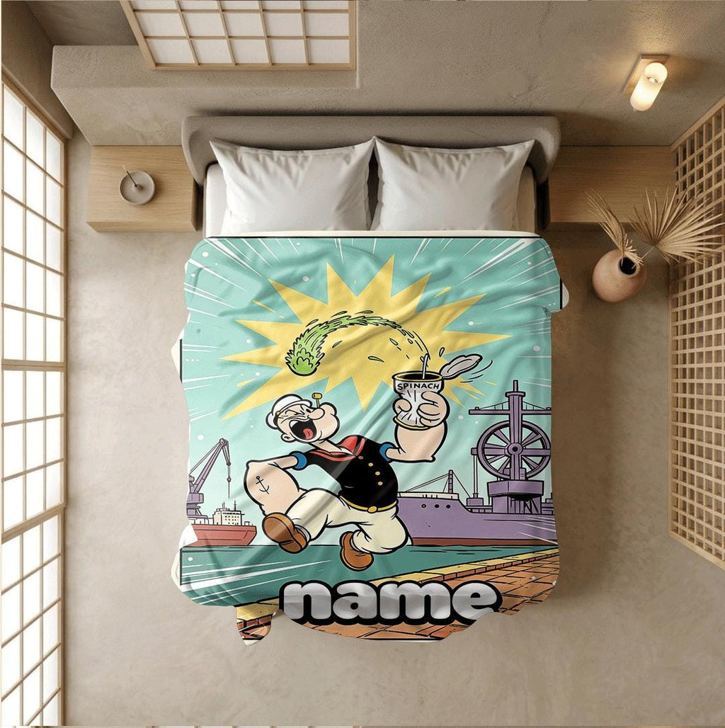 Popeye spinach dock print cartoon blanket lively sofa blanket single blanket Customized name winter warm blankets keepsake gift