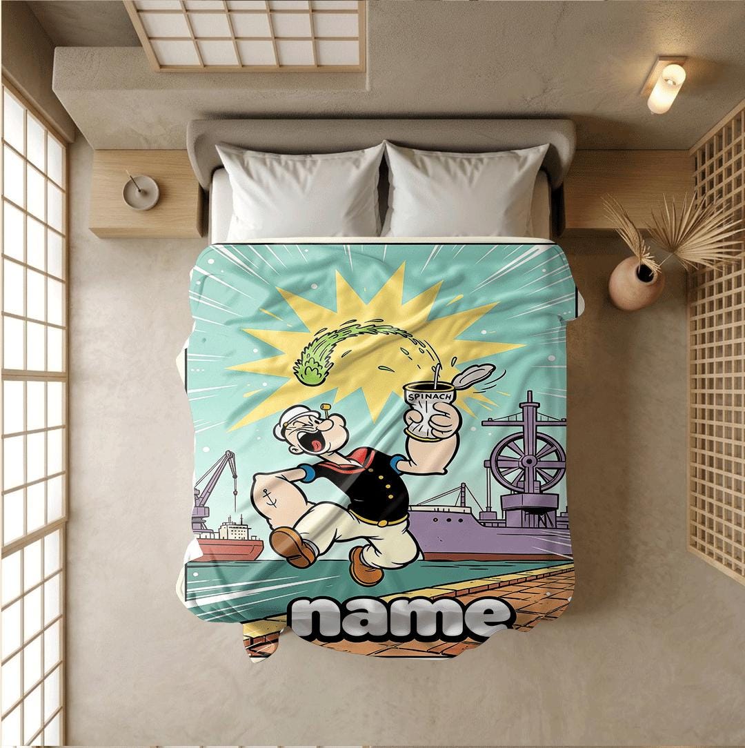 Popeye spinach dock print cartoon blanket lively sofa blanket single blanket Customized name winter warm blankets keepsake gift