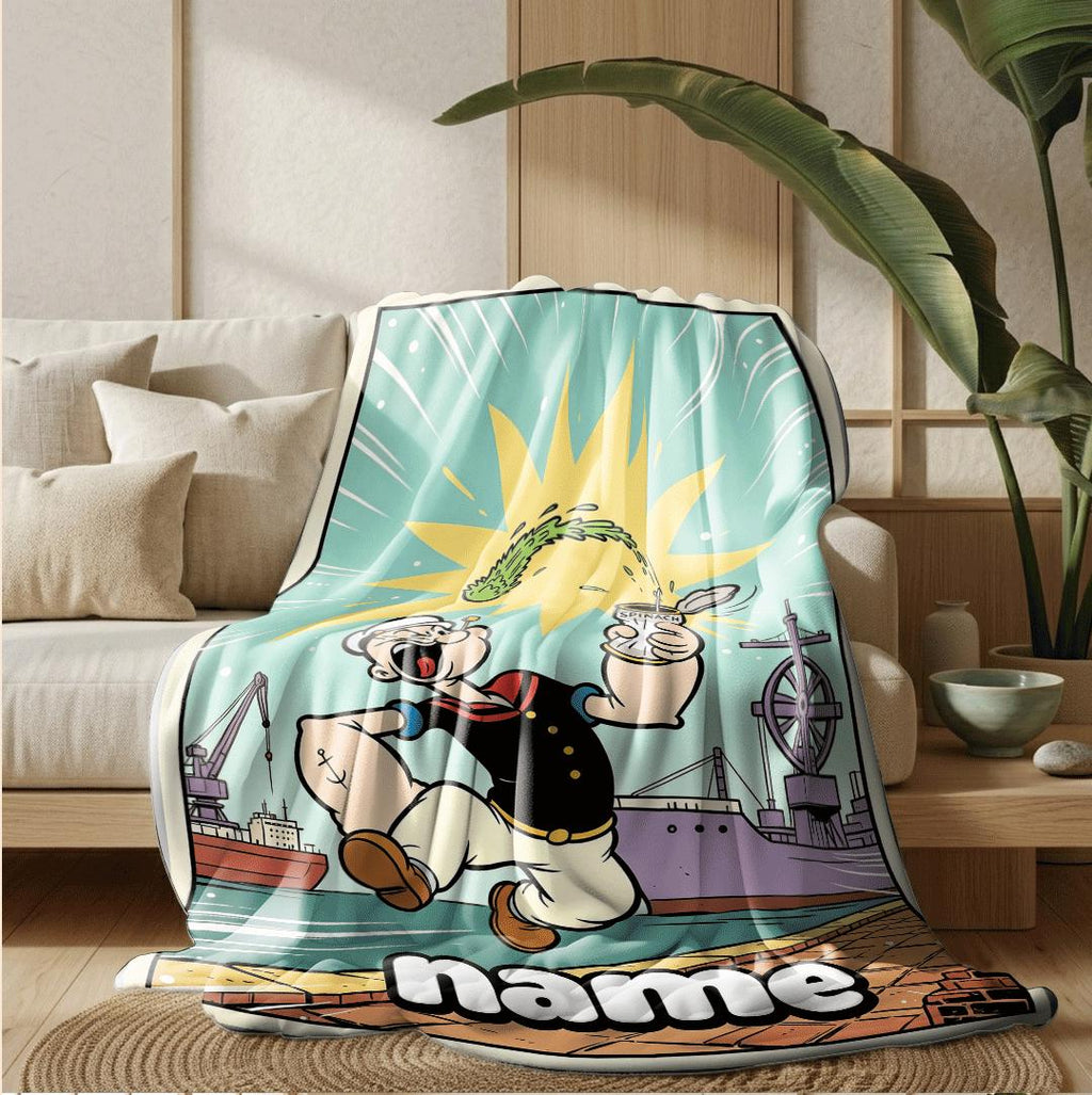Popeye spinach dock print cartoon blanket lively sofa blanket single blanket Customized name winter warm blankets keepsake gift
