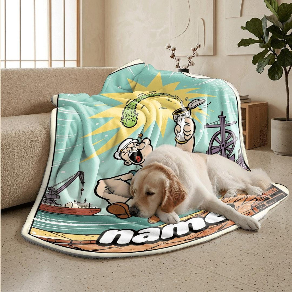 Popeye spinach dock print cartoon blanket lively sofa blanket single blanket Customized name winter warm blankets keepsake gift