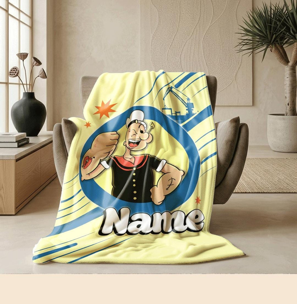 Popeye circle portrait print cartoon blanket lively sofa blanket dormitory blanket Customized name all-season blankets keepsake gift