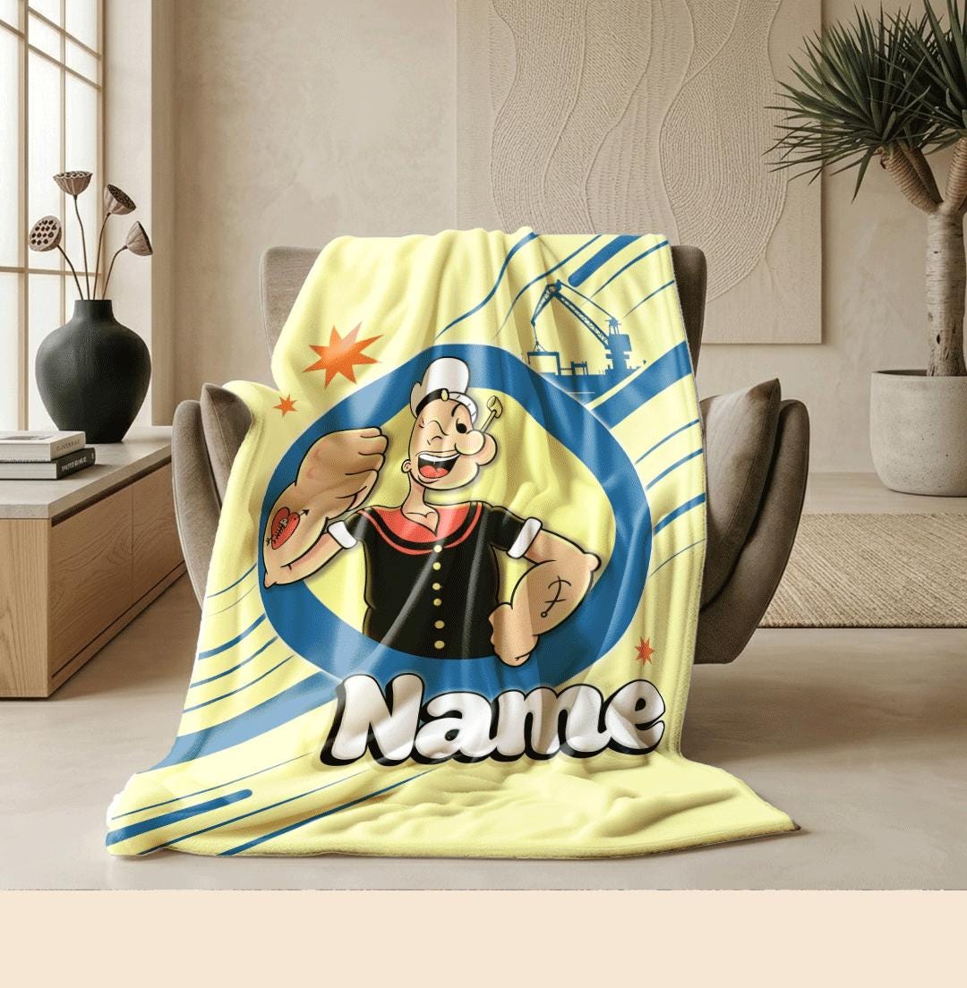 Popeye circle portrait print cartoon blanket lively sofa blanket dormitory blanket Customized name all-season blankets keepsake gift