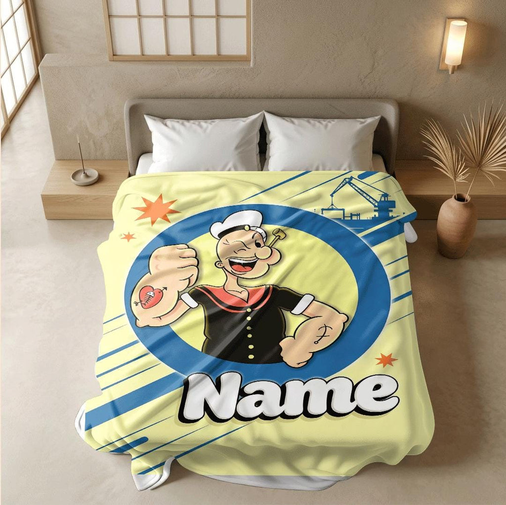 Popeye circle portrait print cartoon blanket lively sofa blanket dormitory blanket Customized name all-season blankets keepsake gift