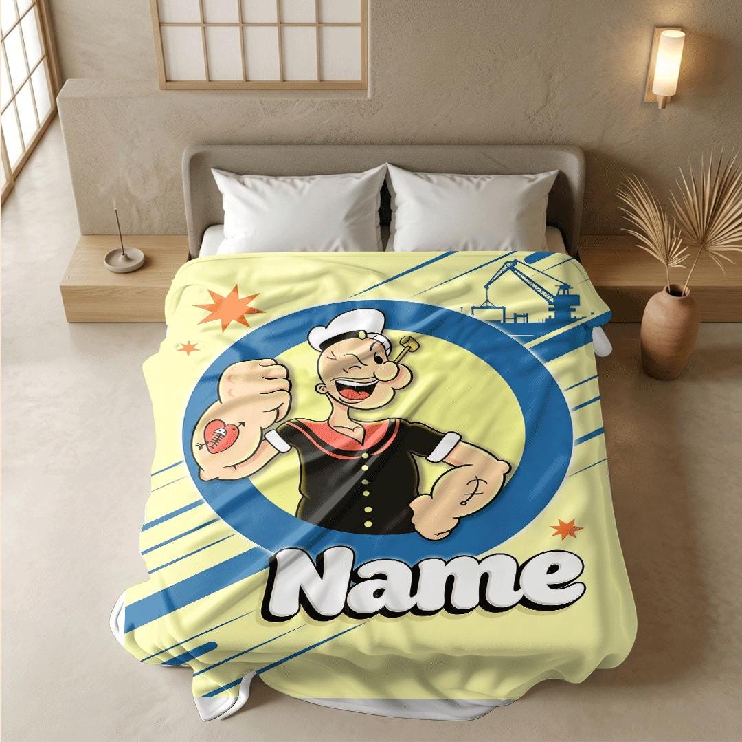 Popeye circle portrait print cartoon blanket lively sofa blanket dormitory blanket Customized name all-season blankets keepsake gift