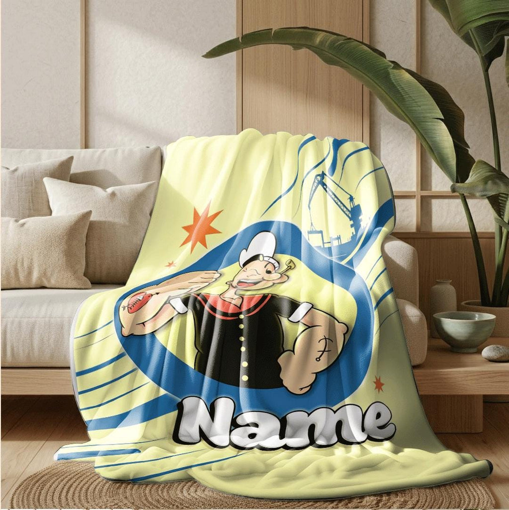 Popeye circle portrait print cartoon blanket lively sofa blanket dormitory blanket Customized name all-season blankets keepsake gift