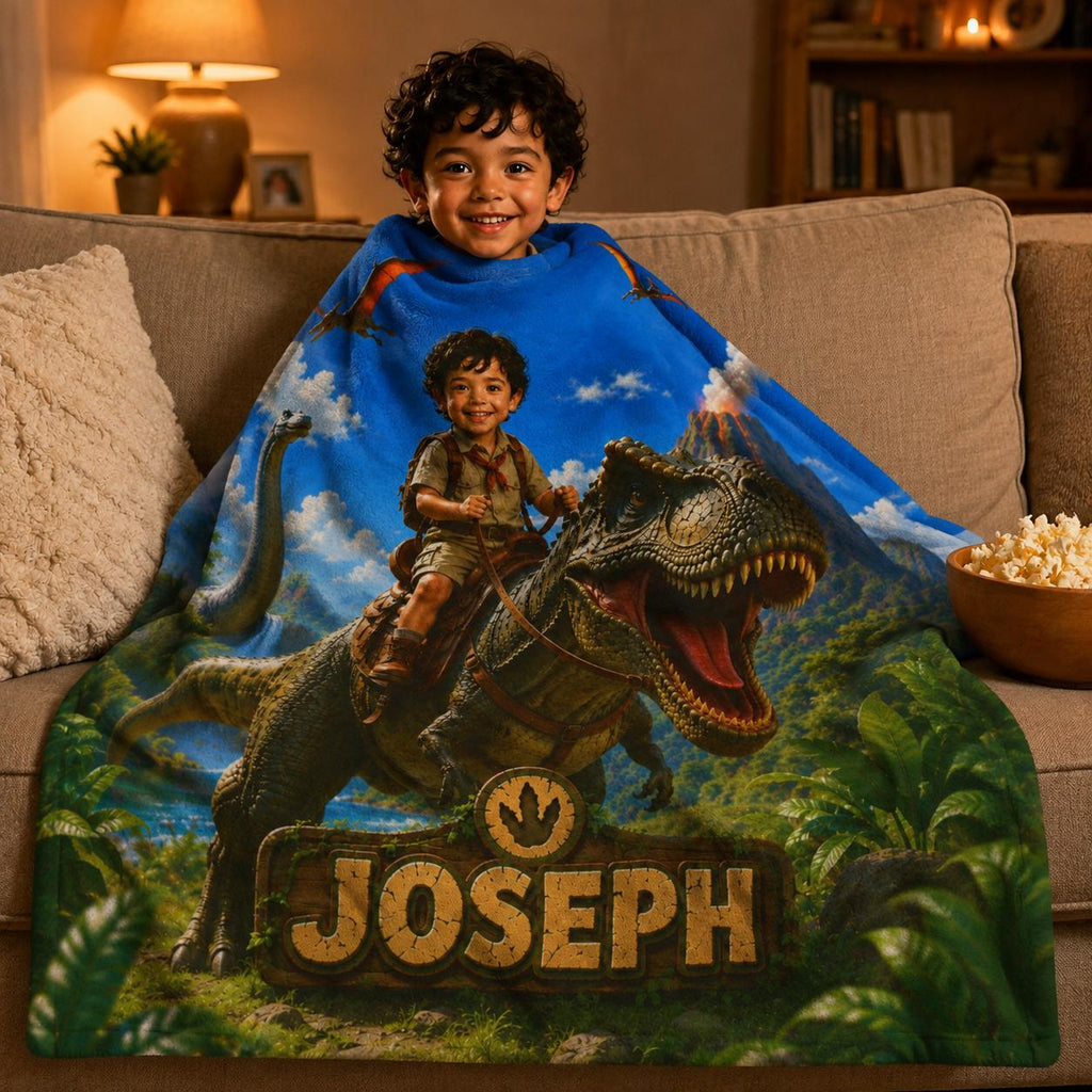 Personalized Dinosaur Blanket, Boys T Rex Blanket with Name, Kids Dino Gift