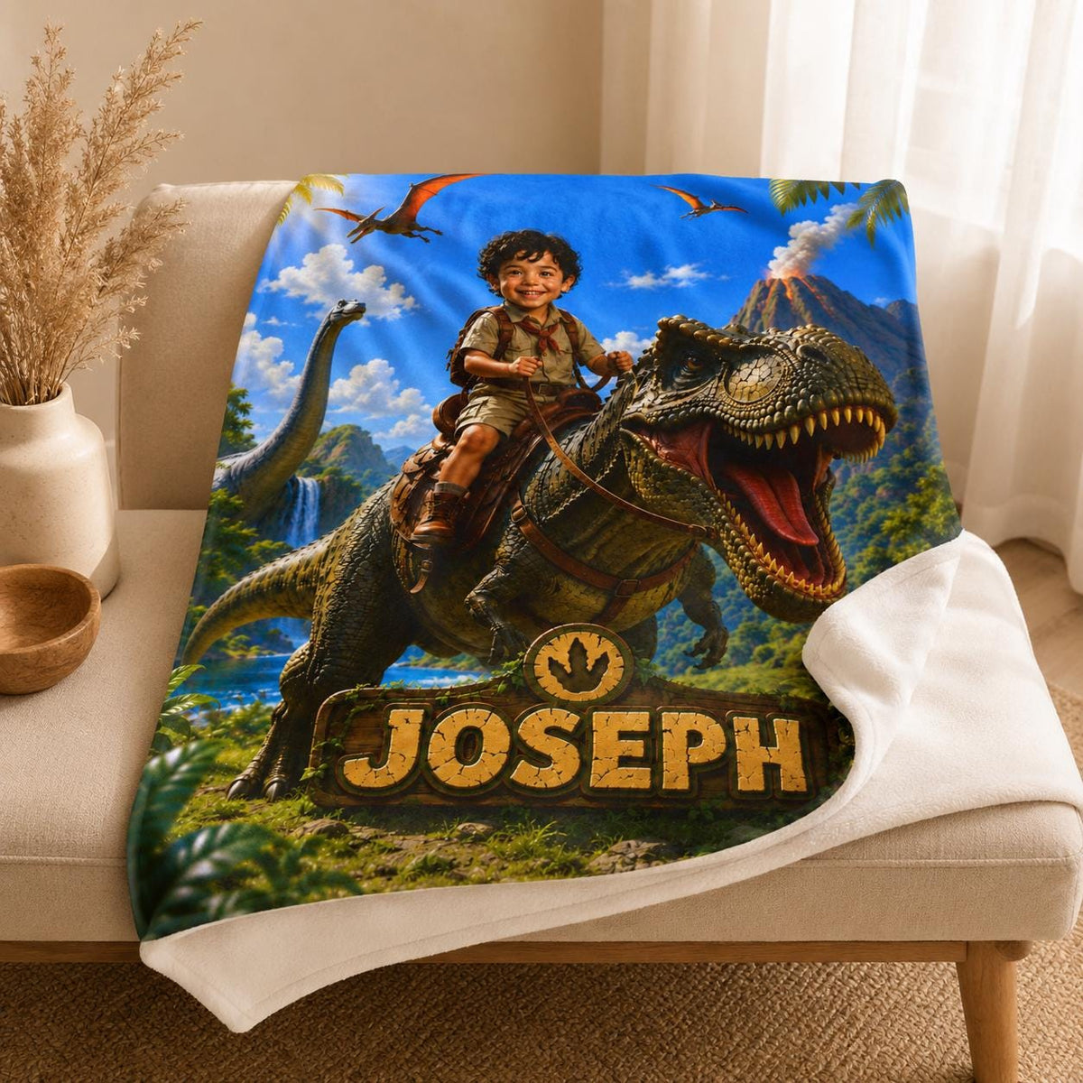 Personalized Dinosaur Blanket, Boys T Rex Blanket with Name, Kids Dino Gift