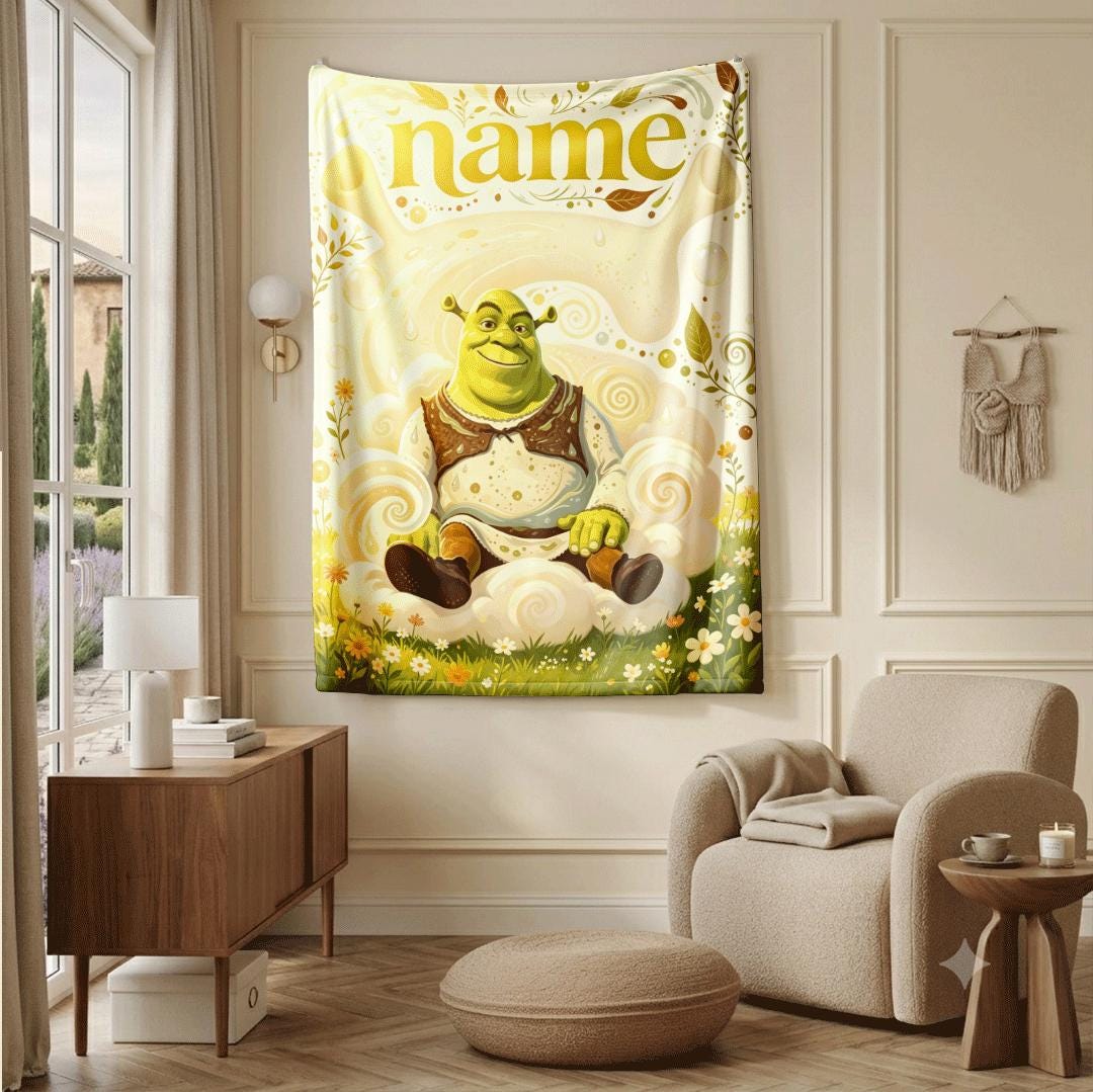 Shrek meadow cloud print cartoon blanket warm travel portable blanket car blanket Customized name lunch break blankets keepsake gift