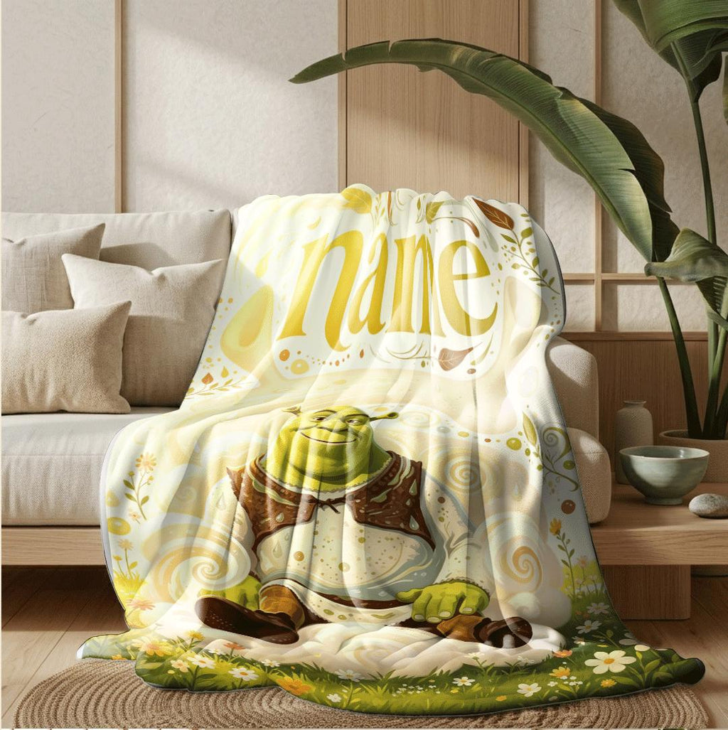 Shrek meadow cloud print cartoon blanket warm travel portable blanket car blanket Customized name lunch break blankets keepsake gift