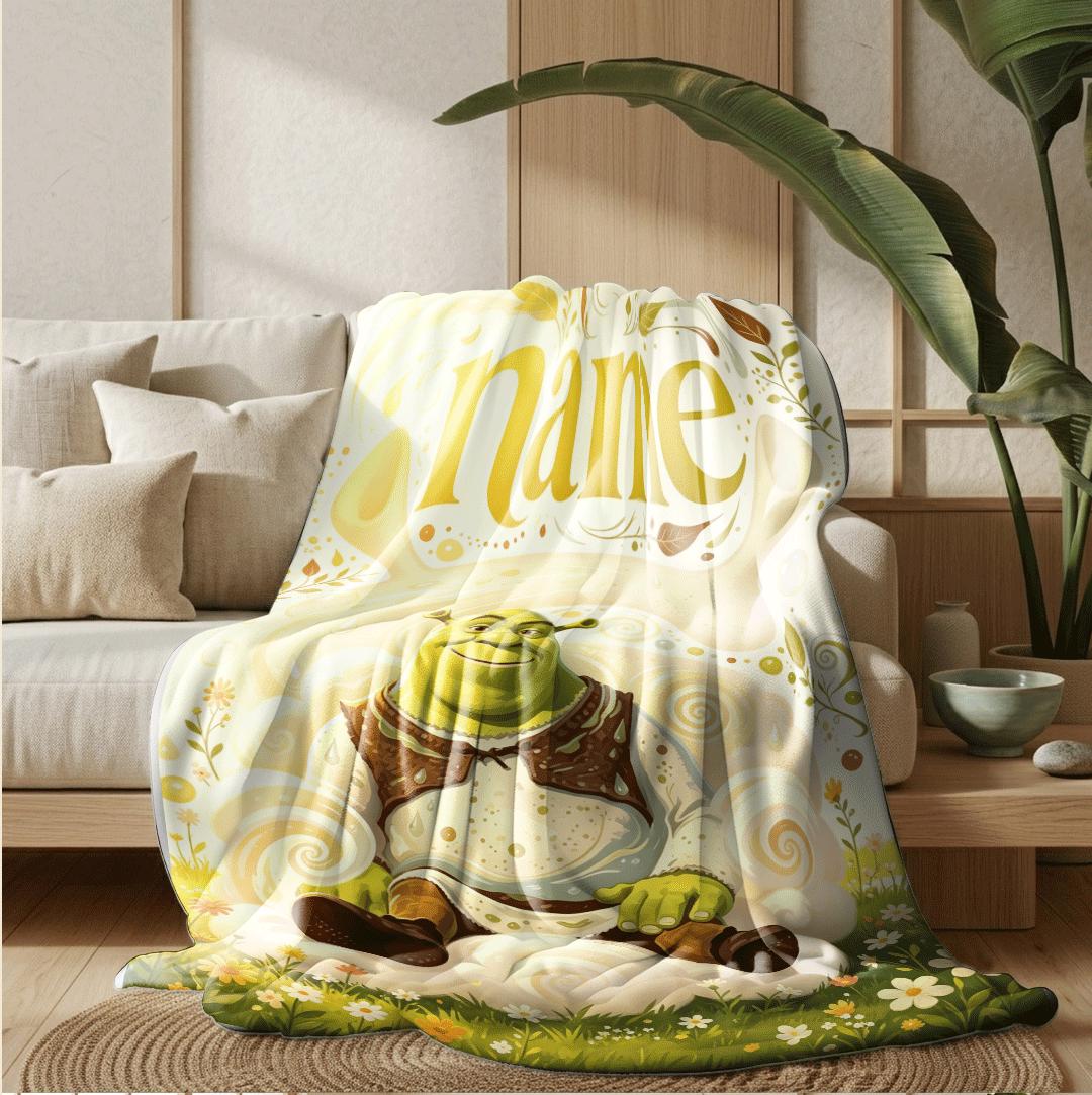 Shrek meadow cloud print cartoon blanket warm travel portable blanket car blanket Customized name lunch break blankets keepsake gift