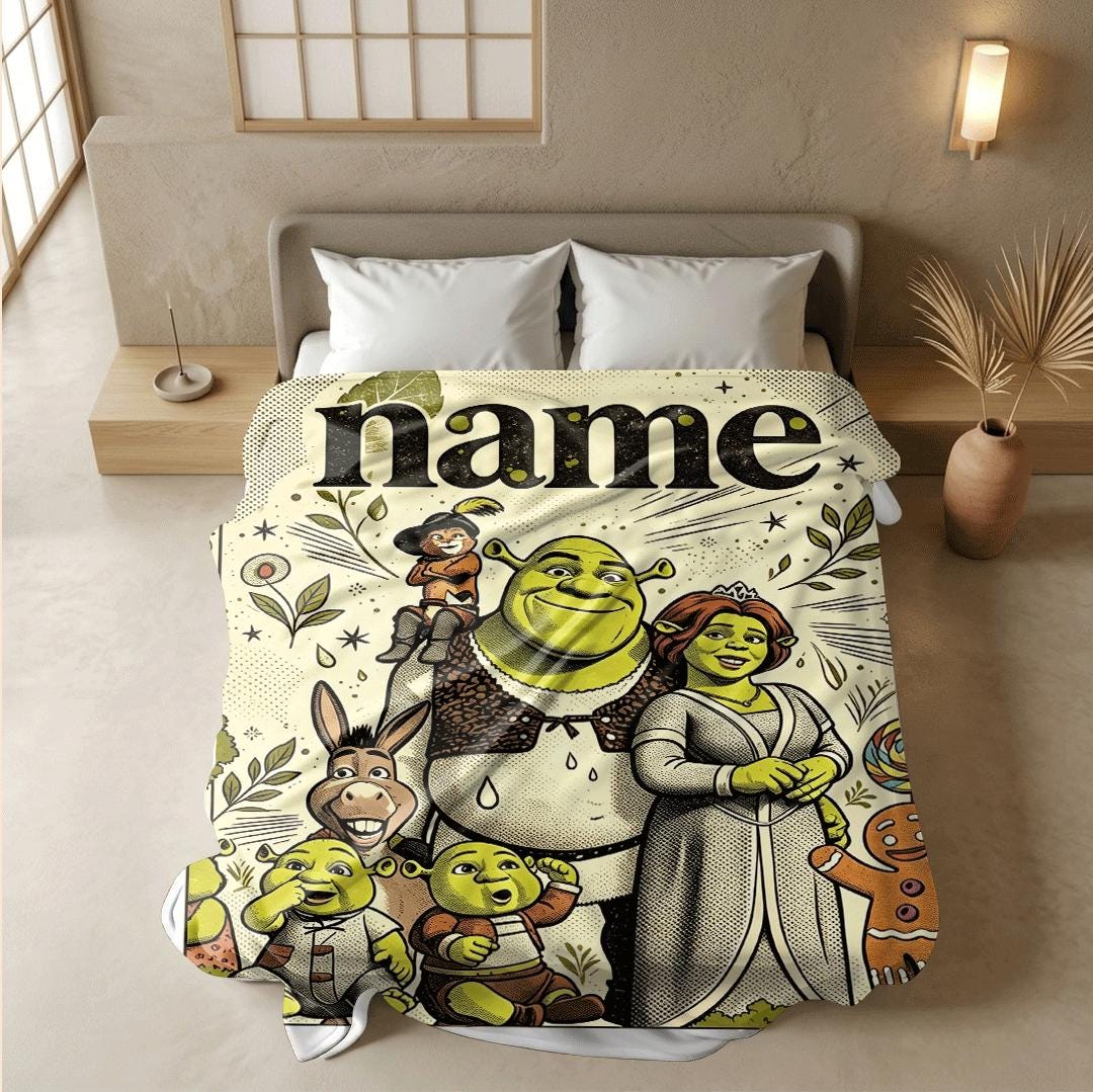 Shrek family retro print cartoon blanket vintage sofa blanket single blanket Customized name winter warm blankets party gift