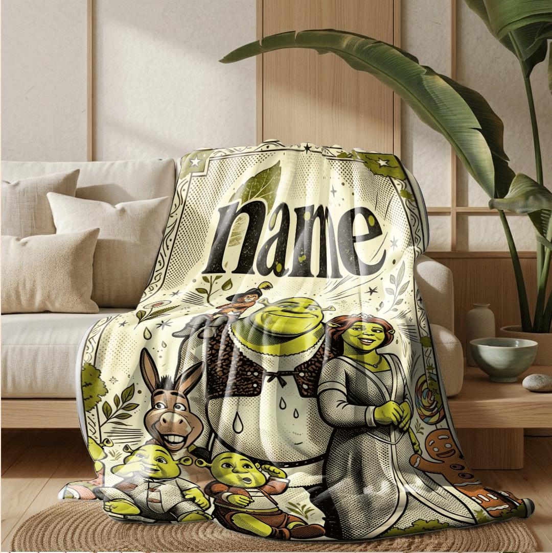 Shrek family retro print cartoon blanket vintage sofa blanket single blanket Customized name winter warm blankets party gift