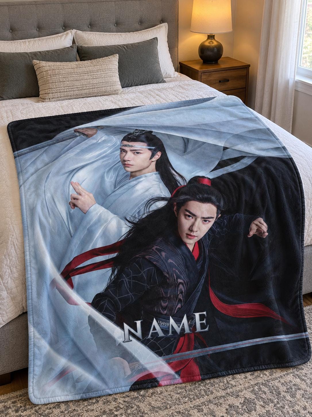 Custom Name Wuxia Throw, Wei Wuxian Lan Wangji Fan Gift, Chinese Drama Room Decor