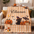 Custom Halloween Blanket, Cute Ghost & Black Cat Baby Throw, Personalized Boo Basket Stuffer, Toddler Fall Decor, First Halloween Gift