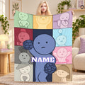 Personalized Cute Green Character Flannel Blanket, Custom Name Cozy Throw, Minimal Kawaii Blanket, Kids Room Decor Gift