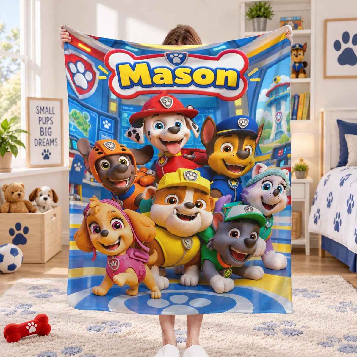 Personalized Kids Blanket Custom Name Cartoon Dog Blanket Cozy Throw Blanket Birthday Gift for Boys Girls Bed Sofa Decor