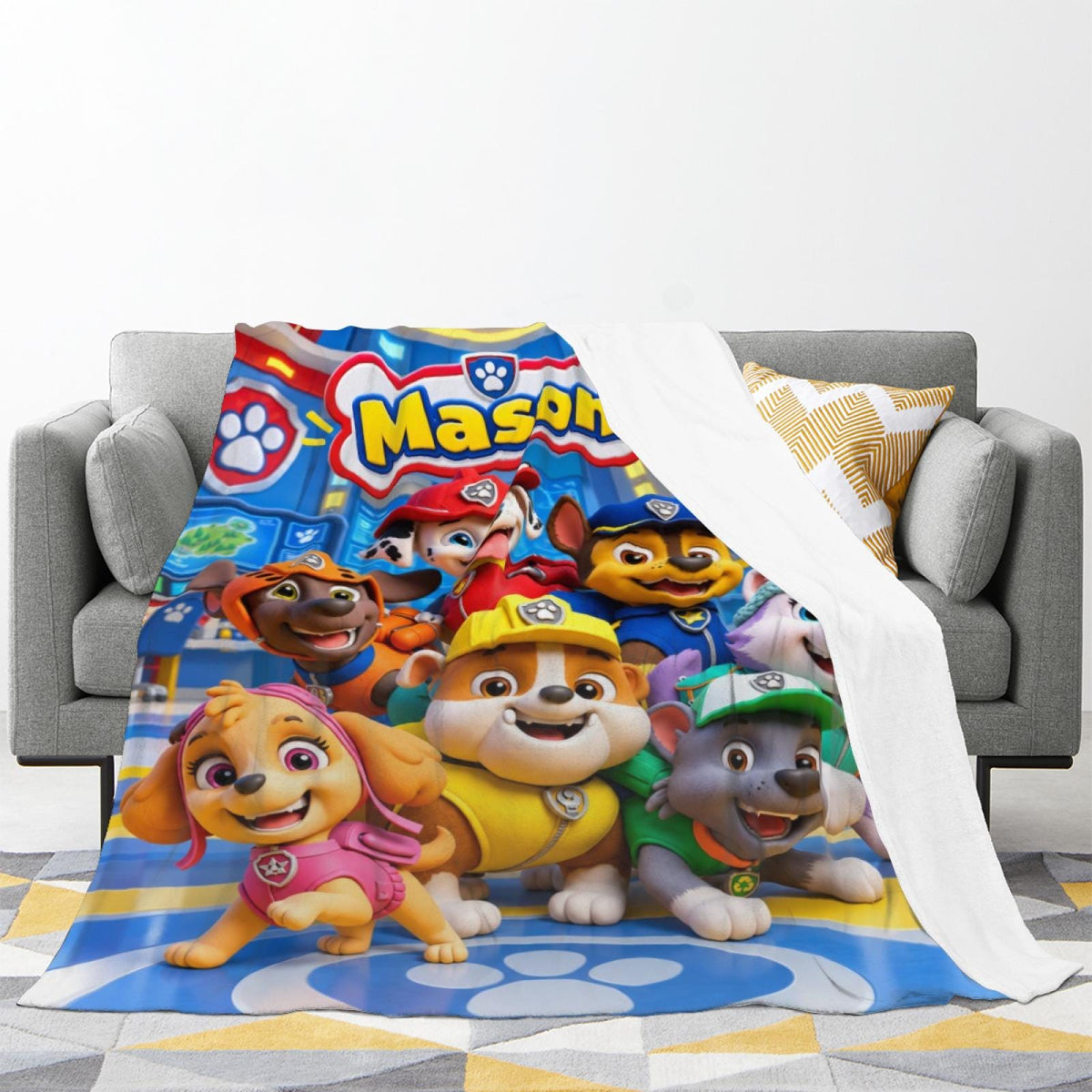 Personalized Kids Blanket Custom Name Cartoon Dog Blanket Cozy Throw Blanket Birthday Gift for Boys Girls Bed Sofa Decor