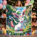 Sylveon Blanket Personalized Name, Custom Pokémon Flannel Throw, Cute Eevee Evolution Blanket, Kids Birthday Gift, Room Decor