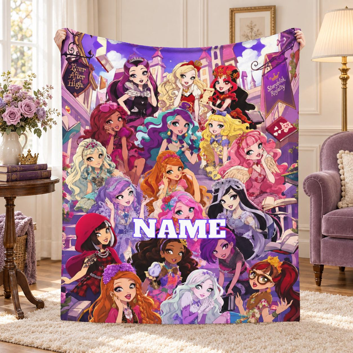 Ever After High Blanket Personalized Name, Custom Flannel Throw, EAH Character Blanket, Girls Birthday Gift, Room Decor