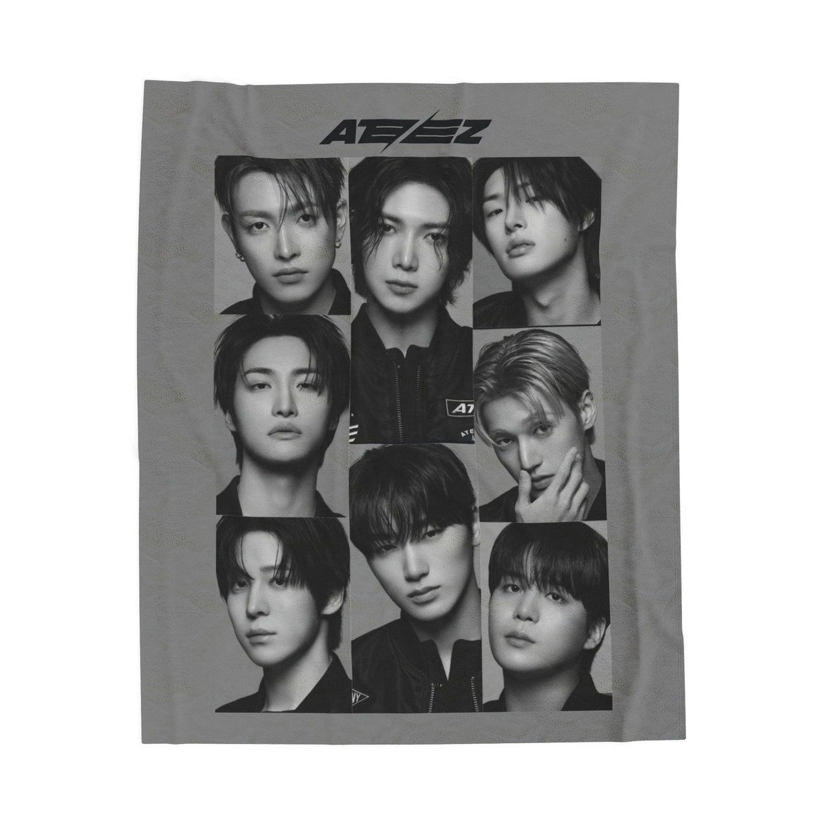 Ateez Inspired Group Photo Grayscale Velveteen Plush Blanket