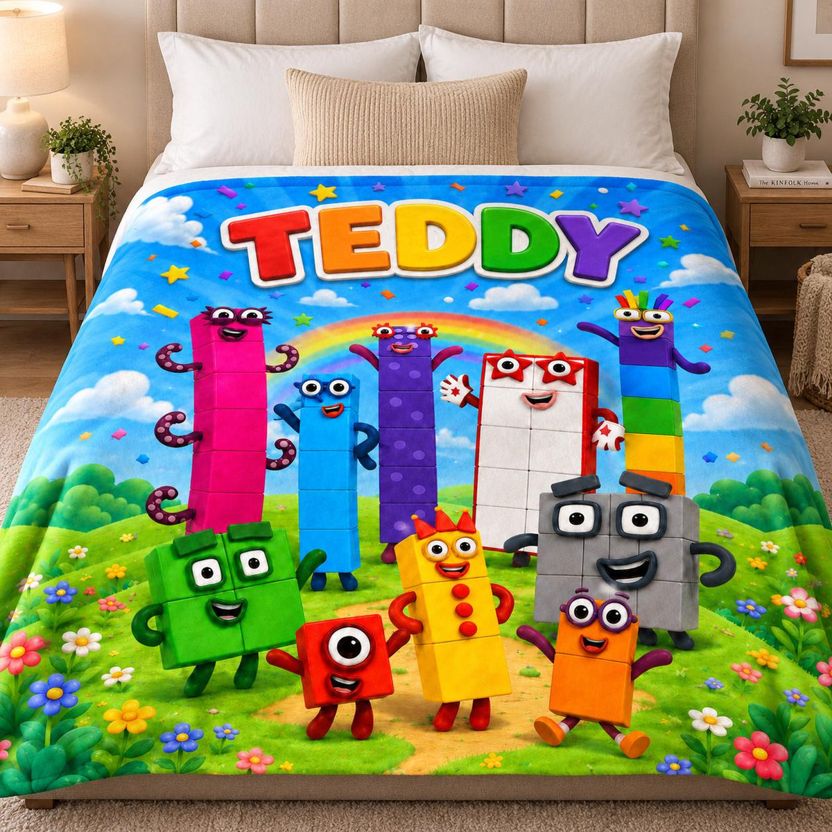 Personalized Kids Counting Blanket, Colorful Educational Plush Gift