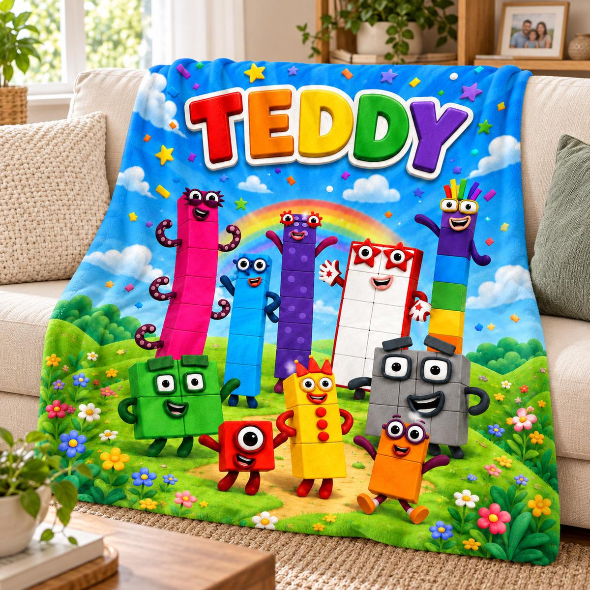 Personalized Kids Counting Blanket, Colorful Educational Plush Gift